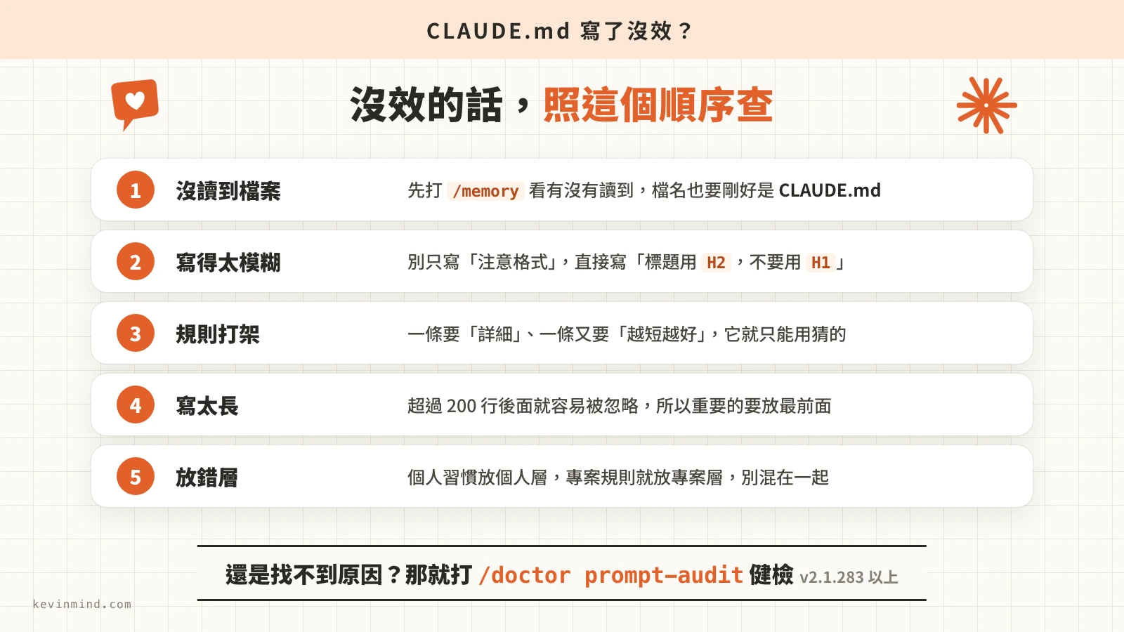 CLAUDE.md 沒效時，照順序檢查的 5 個步驟